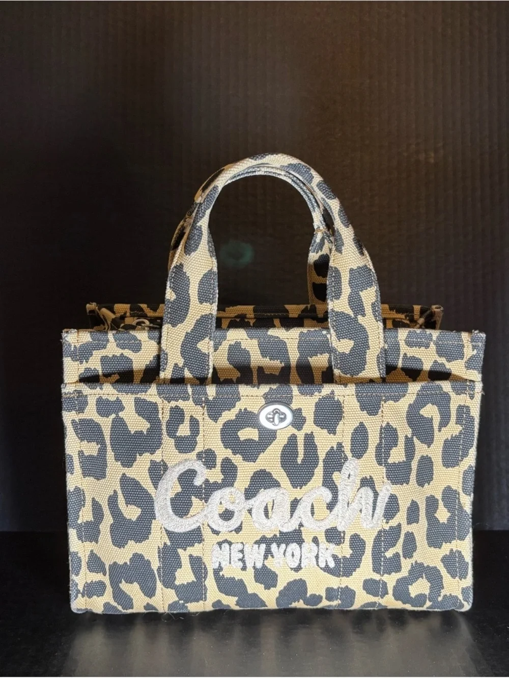 COACH Leopard Canvas Tote 26 - Tan & Black